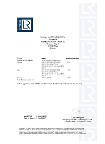 英国劳氏船级社船用铝合金精炼及半成品、-型材、棒材和挤压件制造商认证